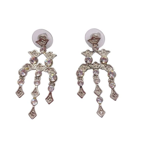 Silver rhinestone floral chandelier earrings - Picture 1 of 4